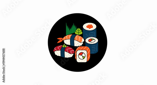 Assortment of delicious sushi and sushi rolls arranged artfully