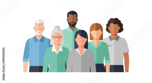 Diverse Group of People Icon - Multi-Generational and Multicultural Team Vector Illustration for Community and Collaboration