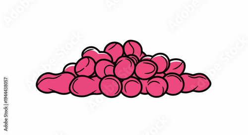 A pile of bright pink, cartoonish grapes rendered on a white background
