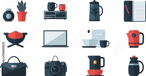 Flat design icons of home and office items