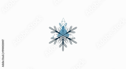 A stylized, blue and grey snowflake illustration on a white background