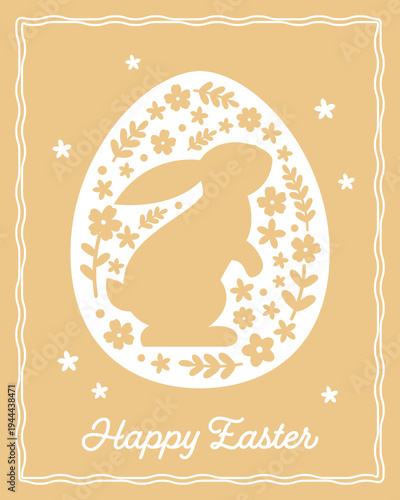 Pastel Holiday Easter Rabbit and Floral Egg Silhouette vector illustration.
Easter bunny and egg-shaped greeting card with elegant floral pattern. SVG.