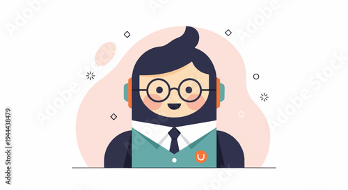 Cartoon character with glasses, headphones, and a suit