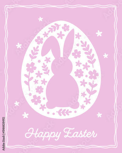 Pastel Holiday Easter Rabbit and Floral Egg Silhouette vector illustration.
Easter bunny and egg-shaped greeting card with elegant floral pattern. SVG.