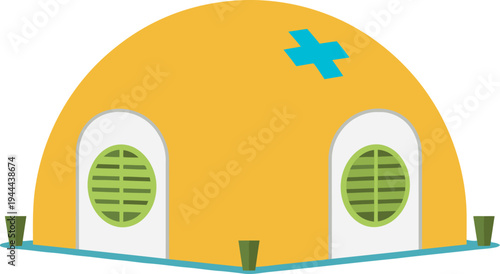 Clean, modern inflatable medical tent illustration. Bright green accents highlight a professional design. Ideal for healthcare, medical, or bioplastic concepts.