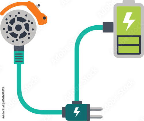 Electric vehicle braking flow charging battery. Modern graphic illustration showcasing energy transfer. Clean, flat design for commercial use.
