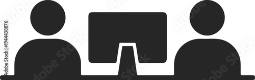 Office Coworkers Silhouette Icon with Two People Sitting at Computer Desk for Corporate Business Design