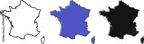 Outlines of France and Corsica line, blue, and solid black fill