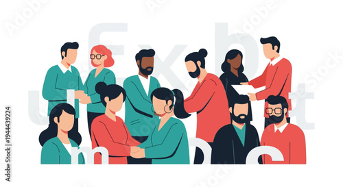 Flexible Diverse Business Team Collaboration Illustration for Modern Workplace Dynamics and Partnership Success