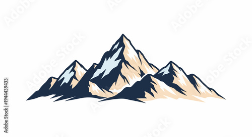 Stylized mountain range with peaks, snow, and shadows on a white background