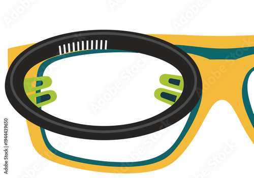 Stylish dustproof goggles feature a prominent gasket seal. Clean, modern illustration with teal and black tones. Perfect for tech, eyewear, or product design visuals.
