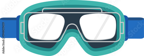 Stylish prescription lens insert goggles with blue frame. Modern, flat design illustration. Ideal for tech, eyewear, or lifestyle visuals.
