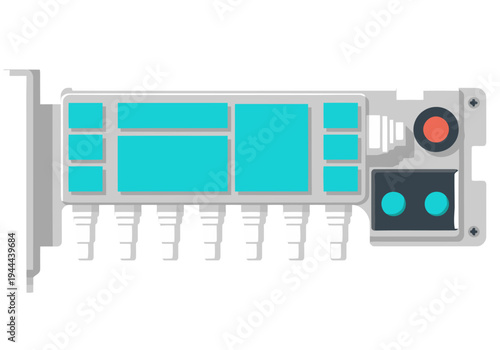 A stylized illustration of a graphics card with a thermal cooling plate. Clean, modern design with teal accents. Ideal for tech, computer, and hardware themes.