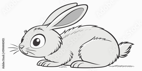 Cartoon rabbit sitting on the ground with big eyes furry