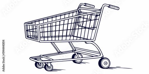 Shopping cart with four wheels on white background isolated