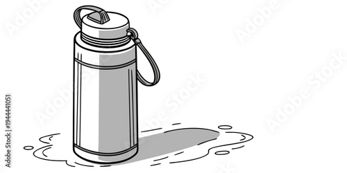 Leaking metal thermos bottle on the ground water