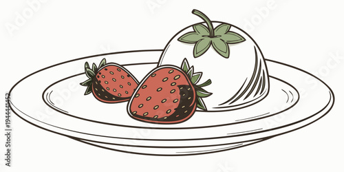White plate with strawberries and dessert ceramic plate strawberries