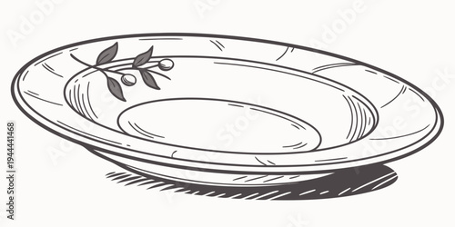 Black and white plate with olive branch ceramic plate olive branch tableware