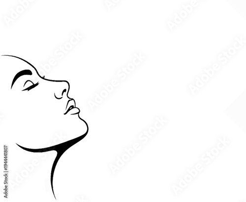 Minimalist black and white line art portrait of a woman's face in profile