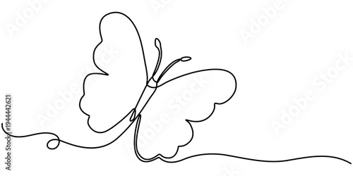 continuous one line drawing of a butterfly. with wings spread for elegant nature design. Editable stroke outline. Single line art, vector illustration. 