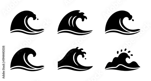 wave, waves, seawave, oceanwave, surf, surge, swell, breaker, tide, water, ocean, sea, marine, nautical, beach, coast, shoreline, splash, ripple, foam, silhouette, black, shadow, shape, symbol, icon, 