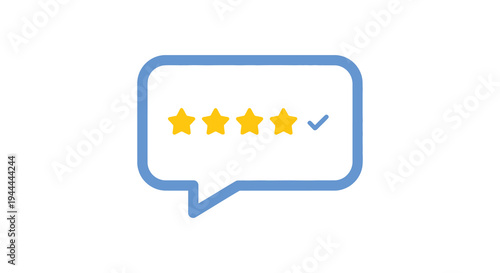 A stylized speech bubble displays four golden stars and a checkmark creating a positive rating illustration silhouette high quality professional detailed