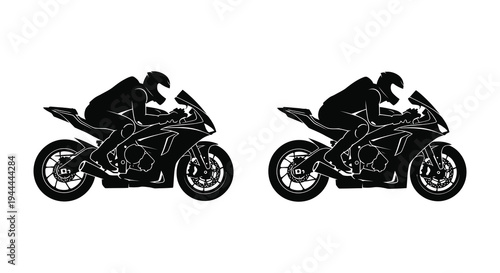 Two dynamic sportbike silhouettes showcase racing postures and sleek designs emphasizing speed and motion silhouette high quality professional detailed modern elegant
