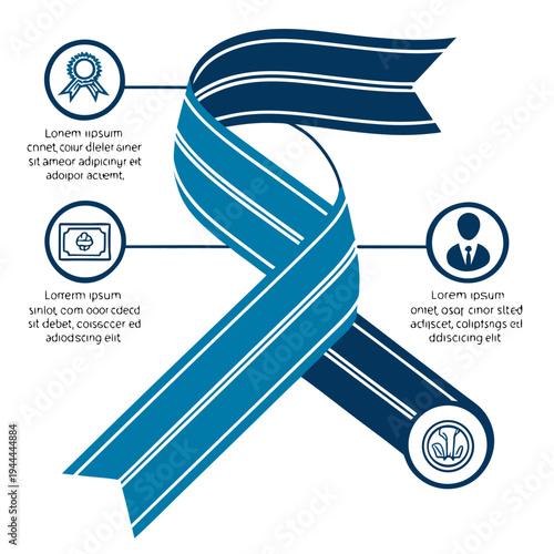 Blue ribbon infographic with process strategy