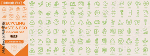 Recycling Waste and Eco Line Editable Icons set. Vector illustration in modern thin line style of ecology related icons: green energy, water, earth care, and more. Pictograms and infographics icon set