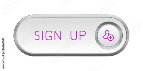 Modern rounded CTA button, "Sign Up" text, 3D effect, web UI element for landing pages, mobile apps or banners.