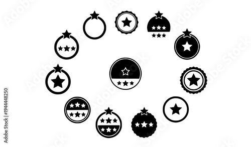 Star circle vector icons set with rating stars and circular badge symbols in trendy flat design isolated on transparent background