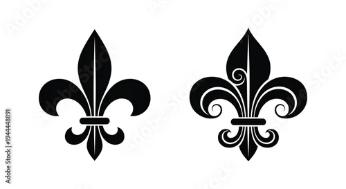 Tapety Two black fleur de lis emblems are displayed on a white background showcasing a classic heraldic design silhouette high quality professional detailed modern