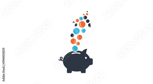 Black Piggy Bank with Colorful Coins.
