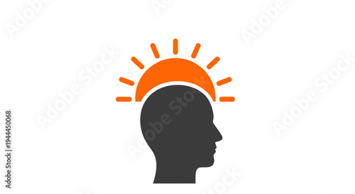 Black silhouette human head with sun.
