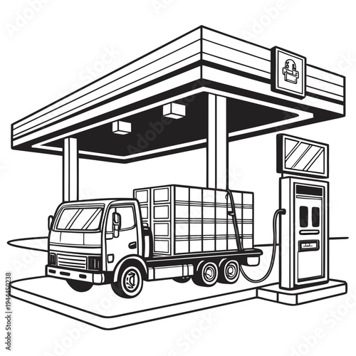 Delivery Truck Refueling gas station fuel pump canopy