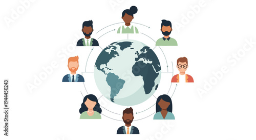 Global Diverse Business Network Illustration: People Connected Worldwide for International Teamwork, Communication, and Collaboration