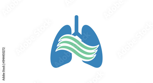 Blue lungs with green wavy lines.