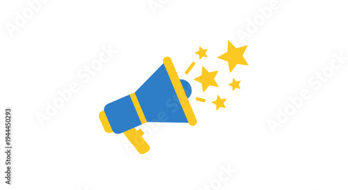 Blue Megaphone with Yellow Stars Emitting.