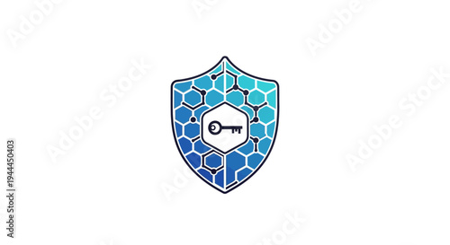 Blue shield with key symbol.
