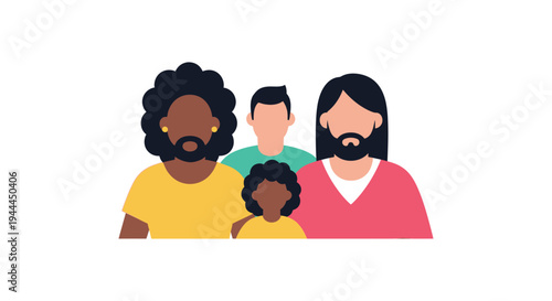 Diverse Modern Family Illustration: Two Dads with Children Representing Inclusivity and Love