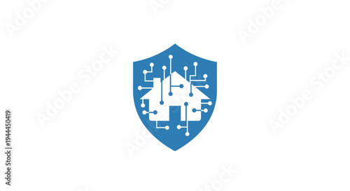 Blue shield with circuit board design.