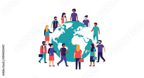 Global Diversity Network: Diverse People Surrounding Earth Symbolizing International Community, Collaboration, and Multiculturalism