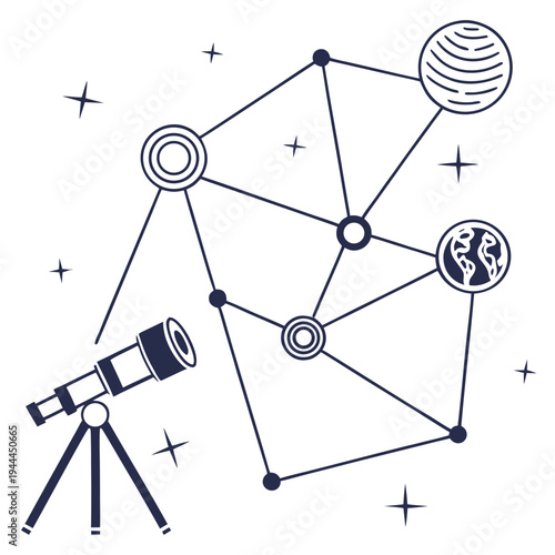 Constellation with telescope stars astronomy space