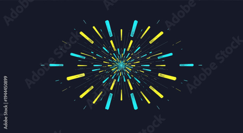A stunning abstract illustration featuring a vibrant burst of blue and yellow lines radiating dynamically from a central point, symbolizing energy and speed.