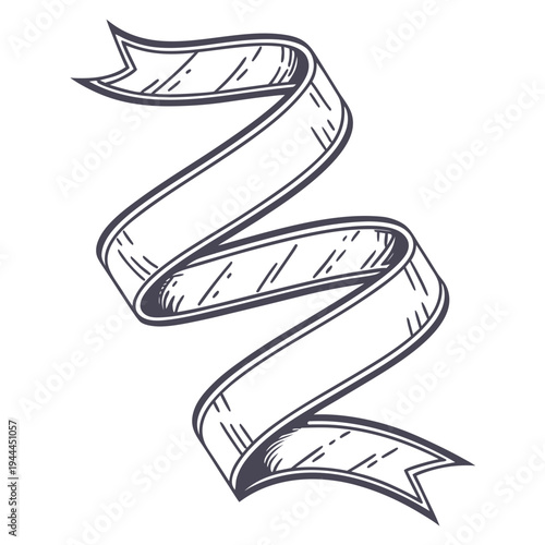 Hand-drawn ribbon white black shading