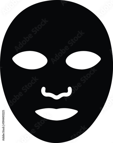 Minimal Facial Mask Silhouette Skincare Beauty Icon, Simple black silhouette illustration of a facial sheet mask, representing skincare treatment, spa therapy, and cosmetic beauty routine.