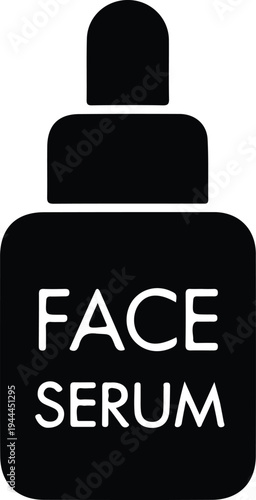 Minimal Face Serum Bottle Silhouette Skincare Icon, Simple black silhouette illustration of a face serum dropper bottle, representing skincare products, cosmetic treatment, and beauty routine.