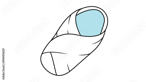 Simple illustration of a newborn baby wrapped snugly in a soft blue swaddle blanket for comfort and warmth while sleeping.