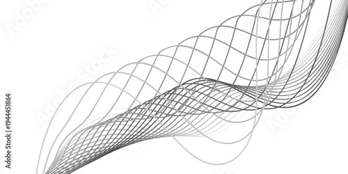 Hand drawn pencil sketch illustration featuring a blue wave line pattern and 3d architectural design elements on a light technology backdrop vector