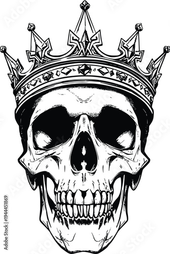 A regal crown adorning a skull, blending royalty and mortality in striking contrast